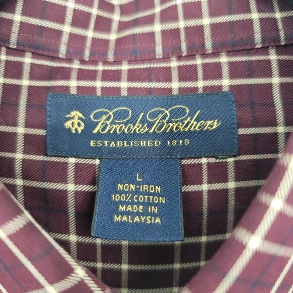 Brooks Brothers Men's 100% Cotton Red Plaid Non Iron Button Shirt Size Large - Picture 2 of 3